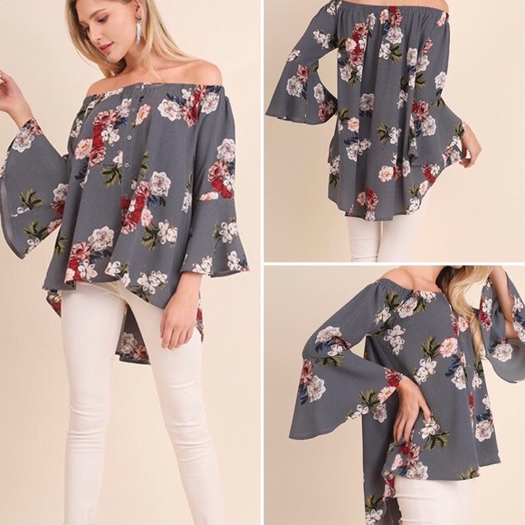 Umgee Tops - ✨1 LEFT✨Umgee Floral Button Top with Bell Sleeves
